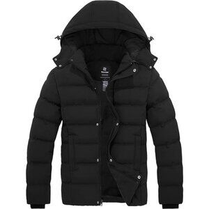 Mens Winter Coat Hooded Puffer Jacket Waterproof Warm Thicken Cotton Outerwear